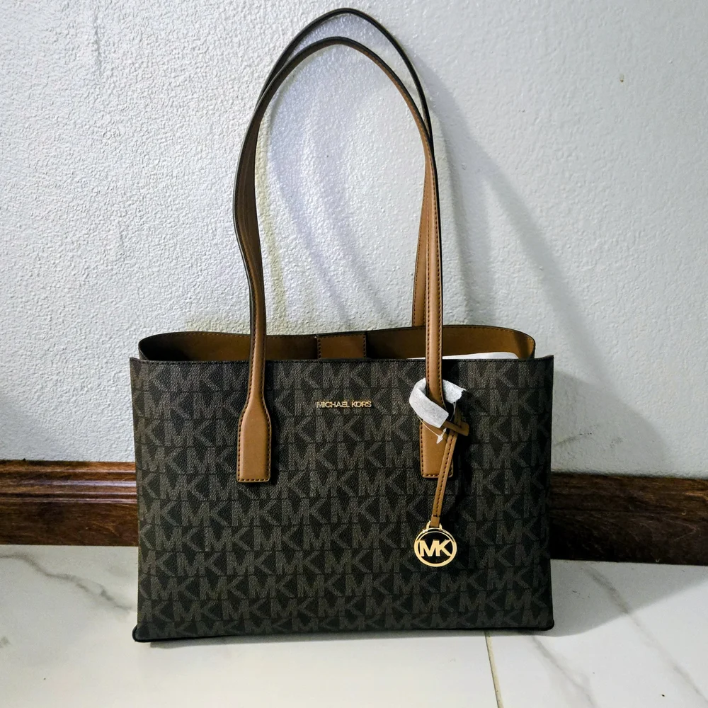 New! Michael Kors Emilia Medium Logo Tote Bag - Brown/Acorn" 358 - Picture 6 of 15